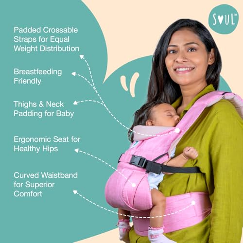 Image of SOULSLINGS 4-in-1 Lali Baby Carrier Bag - Bloom - Cotton | Compact & Lightweight (400g) | Adjustable for 0-24 Months (4-15kg) | Machine Washable & Handwashable | Breastfeeding Friendly