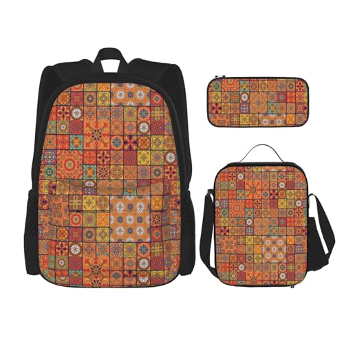 Sac à dos 3 en 1 géométrique noir avec sac à déjeuner et trousse WURTON