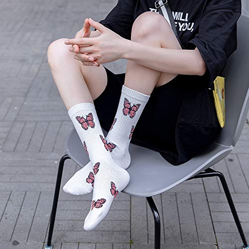 4 Paar lustige Frau Socken Frauen Baumwolle Harajuku Skateboard Tube Socken Set Los Happy Hip Hop Lange Socke Tier Soks Kunst Schmetterling yc0209 (Color : 2 Purple 2 Black, Size : One Size)