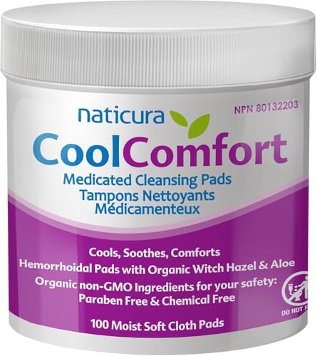 CoolComfort Personal Cleansing Pads with Organic Witch Hazel and Aloe Vera - All Natural and Fast...