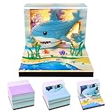 3D ポップアップツリーハウス カレンダー ノート 紙素材 8.5x8.5x6.8cm 219ページ LEDライト付き グリーン ウィークリー 手帳 保護アクリルケース付き (クジラ)