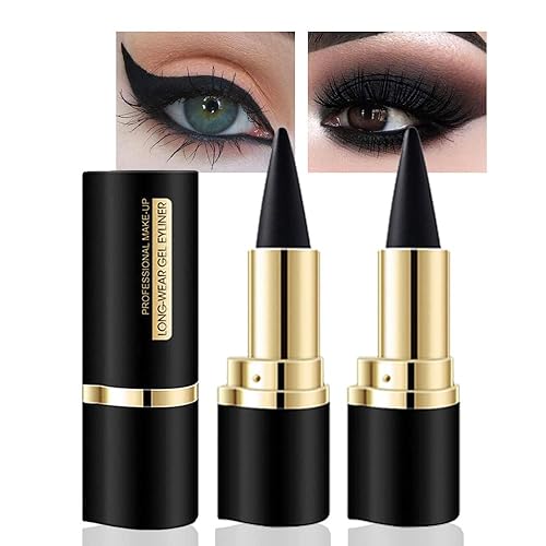 Kaely 2Pcs Gel Eyeliner Pencils Set, Waterproof Eye Liner Pen, Cat Face Makeup Stencil, Smokey Eyeshadow Palette Stick, Gothic Halloween Makeup, delineador de ojos contra el agua - 2 Count (Pack of 1) - A-2Pcs-Black&Black