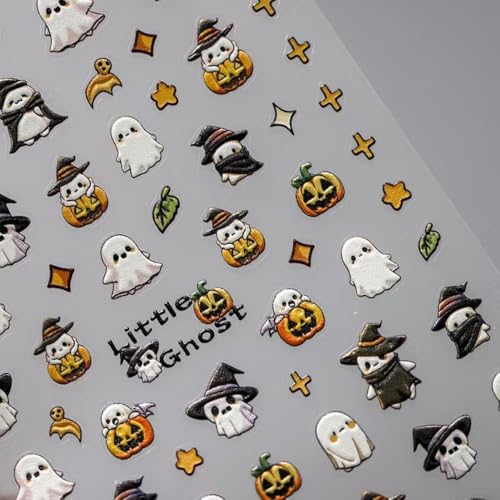 Image of Halloween Nail Art Stickers 5D Embossed Self Adhesive Nails Decals Cute Ghost Nail Sticker with Design for Women Girls Halloween Supplies Manicure Decorations Accessories