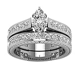 White Gold Filled Bridal Sets Marquise cut Cz Engagement Ring 2pcs Womens Wedding Ring Sets
