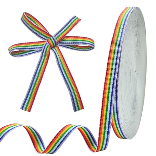 50M/55YD Rainbow Grosgrain Ribbon Roll - 10mm Wide Double Sided Fabric Strip for Arts Crafts DIY Gift Wrapping Wedding Birthday Party Decoration