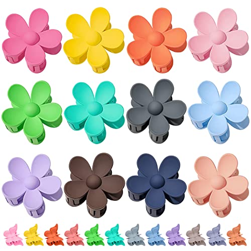 12PCS Flower Claw Clips, Large Hair Clips for Women Girls Thick Hair 12 Colors Matte Big Hair Claw Clips with 12PCS Butterfly Hair Jaw Clips Non Slip Strong Hold Headwear Accessories for Thin Hair