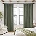 Olive Green Pleated Linen Blackout Curtains 102 Inches Long for Bedroom Living Room Pinch Pleat Black Out Thermal Insulated Ring Hooks Room Darkening Drapes Dark Green Curtains with Liner 40x102