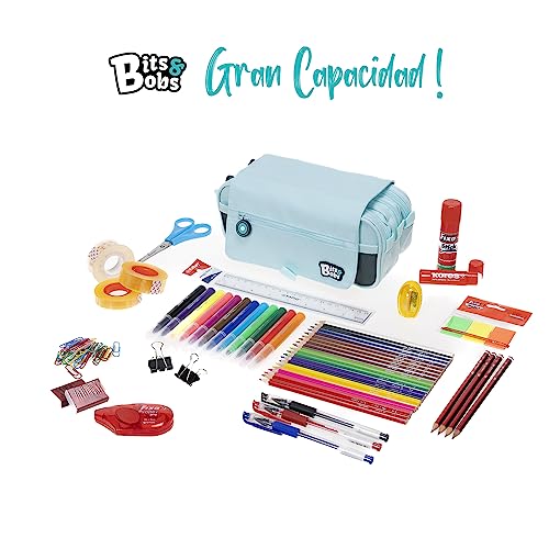 Miniatura 7 de Grafoplás Estuche Escolar Tres Compartimentos Con Solapa Azul Claro Bits Bobs Colores Soft 23x10x10cm Incluye Horario Y Zona Identificación Perfecto Para Organizar Tu Material Escolar