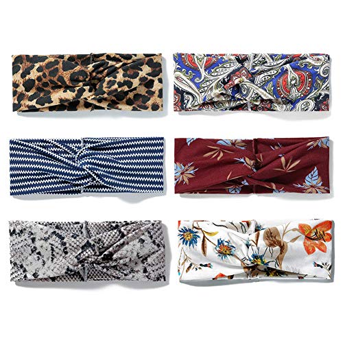 Criss Cross Boho Headbands Leopard Yoga Sport Head Wrap Floral Print Hairbands Accessories 6PCS for Women Girls by JIAHANG (cross A)