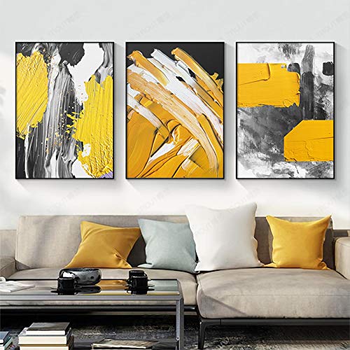 Nordic Modern Abstract Yellow Black Art Canvas Paintings Decorative Paintings Wall Decor Pictures for Living Room 50x70cmx3 No Frame