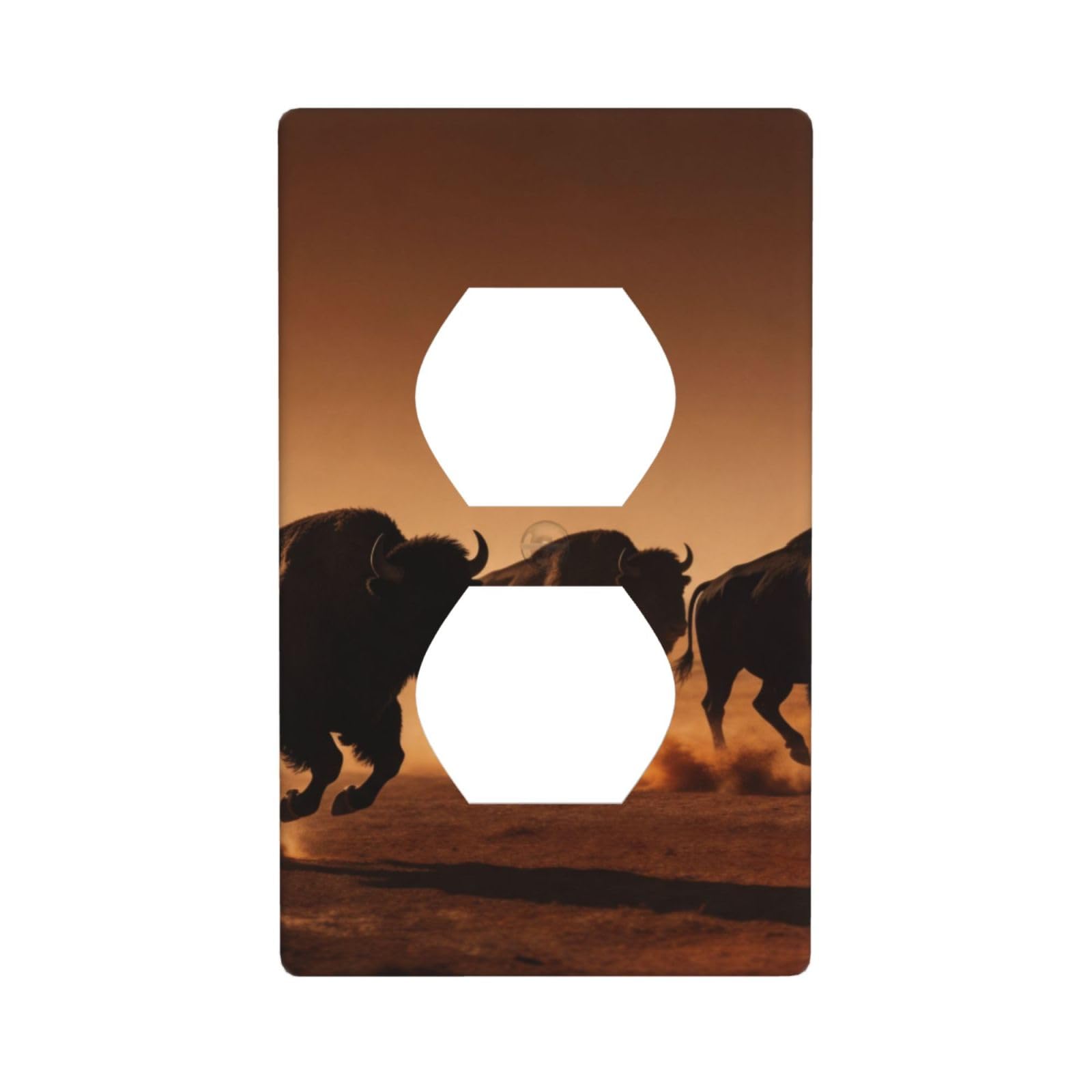 Running Buffalo Herd Decorative Switch Plate Cover-Unbreakable Polycarbonate Wall Plate for Home Office, 1 Gang with Screws