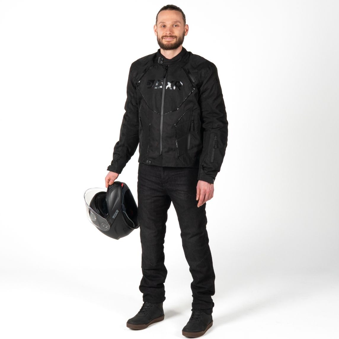 STORM Chaqueta Moto 4 estaciones. Chaqueta de Moto Equipamiento de Protección. Antiviento con 4 Protecciones CE. Hombre. Negro. Talla L