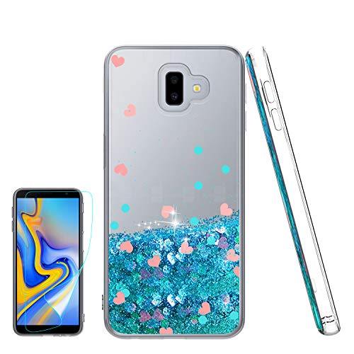 Atump Funda Samsung J6 Plus / J6 Prime Glitter Fundas [Not for Samsung J4 Plus / J6] Líquido Silicona TPU Fundas de teléfono + Protector de Pantalla HD para móviles Galaxy J6 Prime Blue