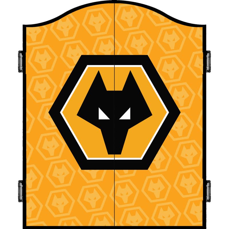 FOCO Officially Licensed Wolverhampton Wanderers Football Club Wolves FC Darts and Dartboard Cabinet, Repeat Crest, Black/Orange (CAB110)