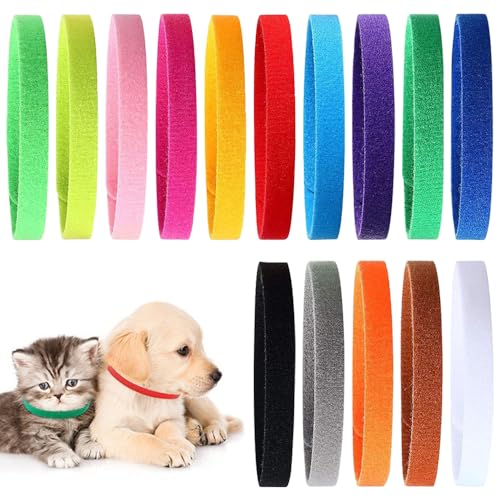 TRKETK 15 Pezzi Collari ID per Cuccioli, Collare di Identificazione Regolabile Colori Assortiti Fasce ID di Identificazione Cinghie Elastiche in Morbido Velluto per Cuccioli Neonati Gattini Piccoli