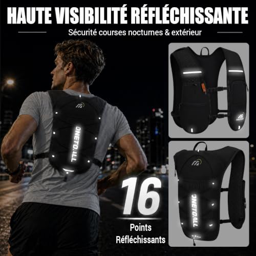 ONETOALL Gilet Hydratation Running Femme avec Poche à Eau de 2L, Sac Hydratation Running Homme Léger 6L, Gilet Trail pour Jogging Vélo Marathon Moto, 150 g – vue 6