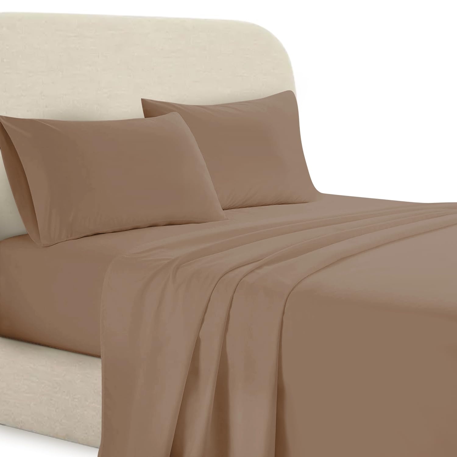 BedLooms Flat Sheet Super King 200 Thread Count 100% Egyptian Cotton Soft Bed Top Sheets Hotel Quality Beige Flat Sheet