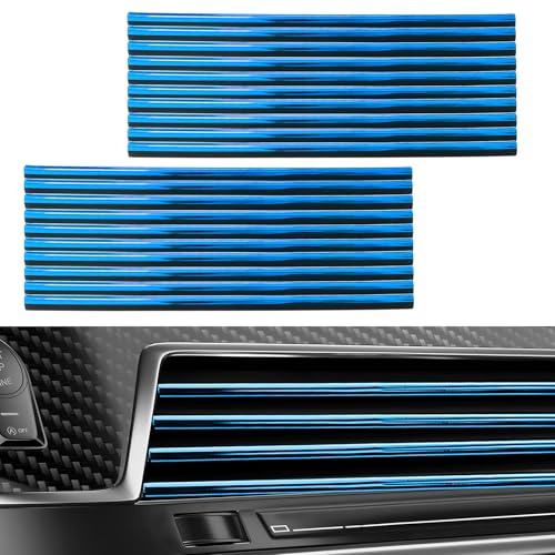 Rdxcv 20 PCS Car Air Conditioner Decoration Strips, Waterproof Straight Air Vent Outlet Decorative Trim, Bendable Vent Strip Interior Decor for Most Vehicles, Car Accessories (Shiny Blue)