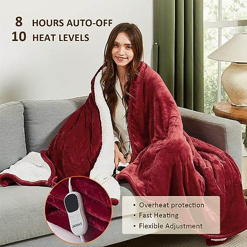 JKMAX Heated Electric Blanket King Size - 100"x90" Flannel Heating Blanket with 10 Heating Levels & 5 Time Settings Over-Heat Protection, Winter Warmer for Adults with ETL Certification(Red)