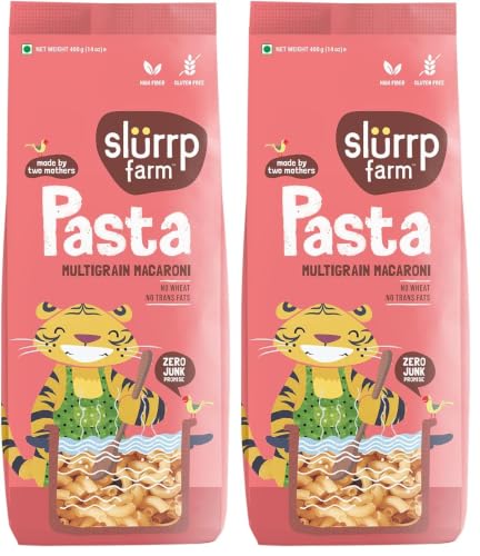 Image of Slurrp Farm No Maida Macaroni Pasta | Gluten Free & Multigrain | Healthy Pasta made with Brown Rice and Corn | 400g (Pack of 2)