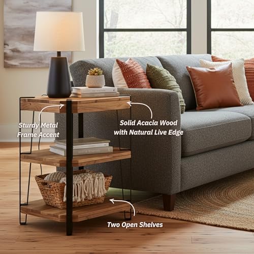 Ryegate 3-Tier End Table with Storage – Live Edge Solid Acacia Wood Side Table with Industrial Metal Frame and 2 Open Lower Shelves for Living Room, Bedroom, Entryway by Alaterre Furniture by Alaterre Furniture - Image 5