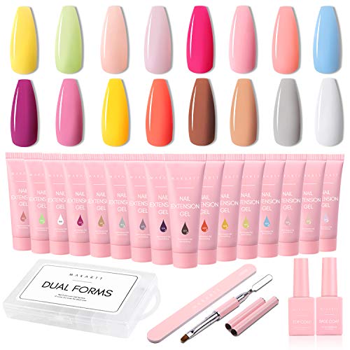 Makartt Poly Nail Kit,The Seasonal Concertos Nail Extension Gel Kit 16 Colors Nail Kit Fall Winter Gel Nail Builder Base Coat Top Coat Nail Art Equipment Nail File All-In-One Kit