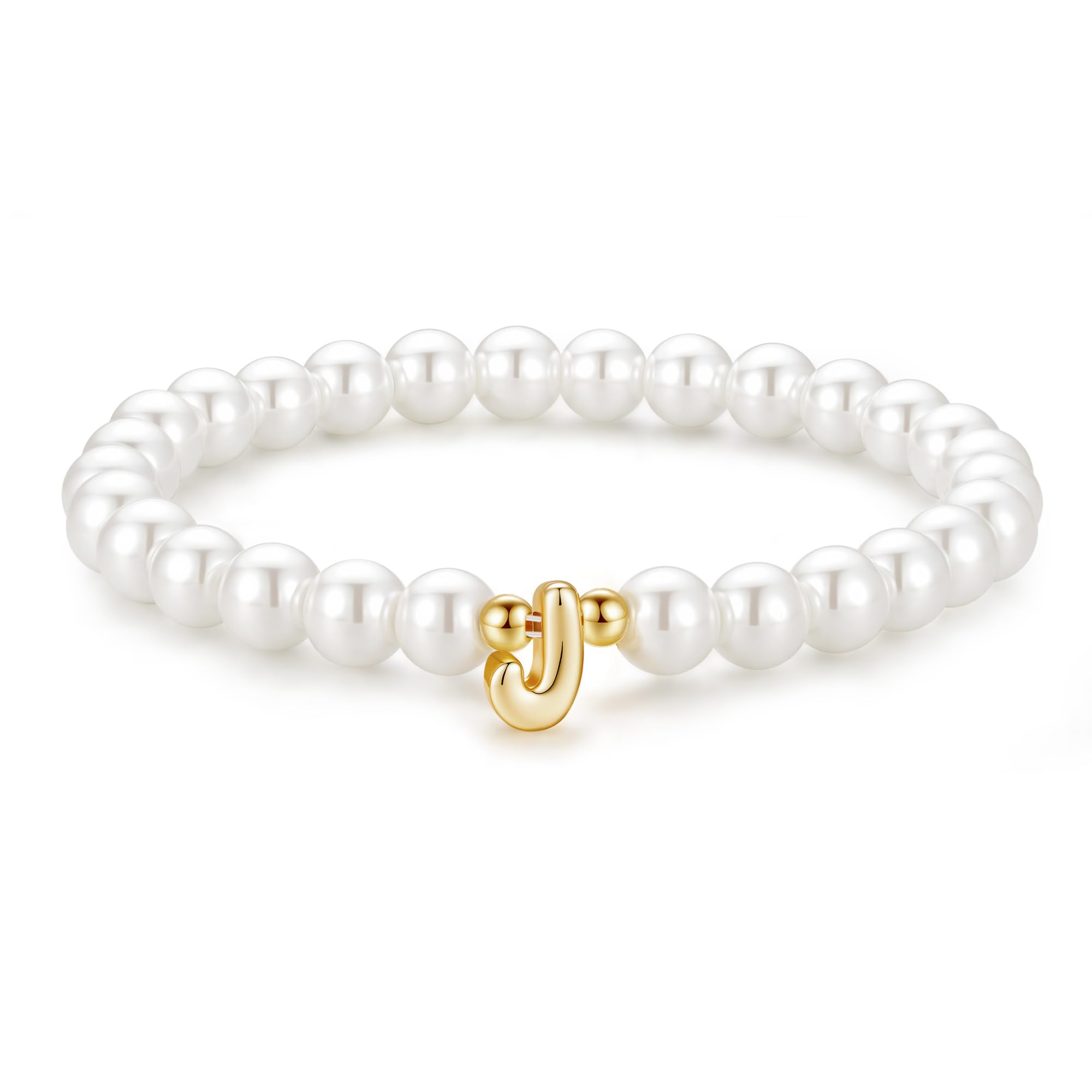 M MOOHAM Initial Bracelet for Women - Dainty Beaded Pearl Charm Bracelets for Women Trendy Charm Letter Initial J Personalized Pearl Jewelry Gifts