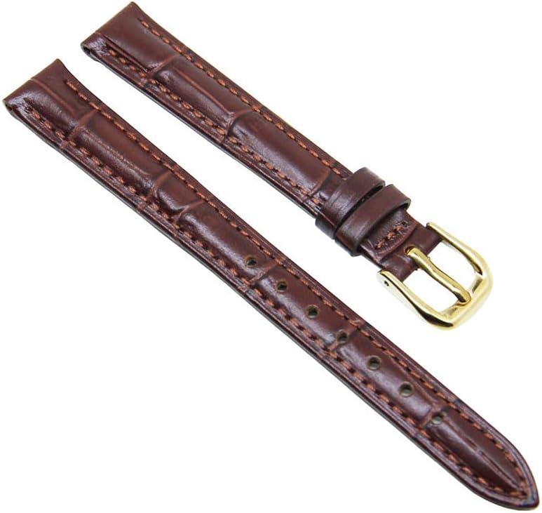 RECHERE Leather Watch Band Strap Gold Pin Buckle Black Brown Blue Red White