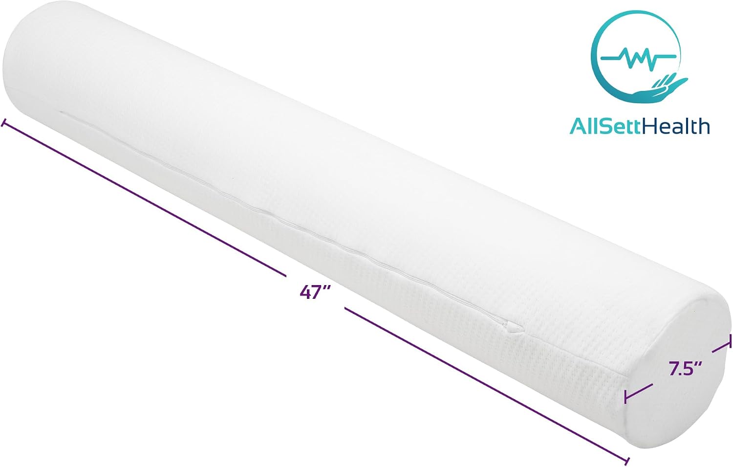 AllSett Health XXL Memory Foam Round Cervical Roll Cylinder Bolster Body Pillow with Removable Washable Cover | Ergonomically Designed Back, Neck and Spine Relief, 47” in Long x 7.5” Wide