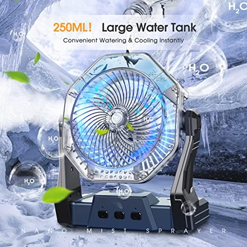 Ausic Portable Misting Fan, Outdoor Rechargeable Fan, LED Light, Hook, 70H — view 6