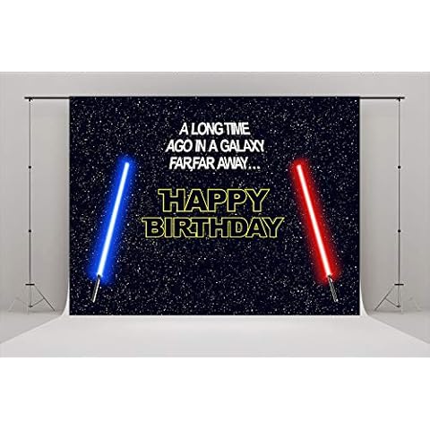 8x6ft Star Black Sky Universe Photography Backdrops Boy Birthday Background Blue and Red Lightsaber Decoration War Theme Banner Photo Gift Idea Cover