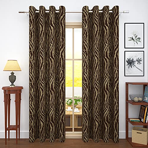 Image of Story@Home Bloom Collection Jacquard Lavish and Modern Rich Animal Print 2 Piece Eyelet Ring top Door Curtain for Bedroom and Hall - 7 Feet, Dark Brown