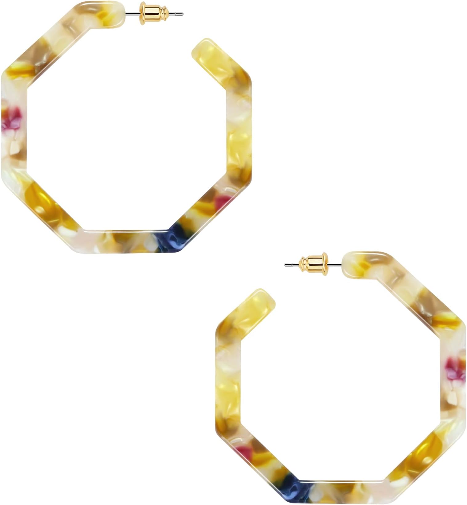 Acrylic Resin Hoop Earrings for Women Statement Fashion Geometric Octagon Earrings
