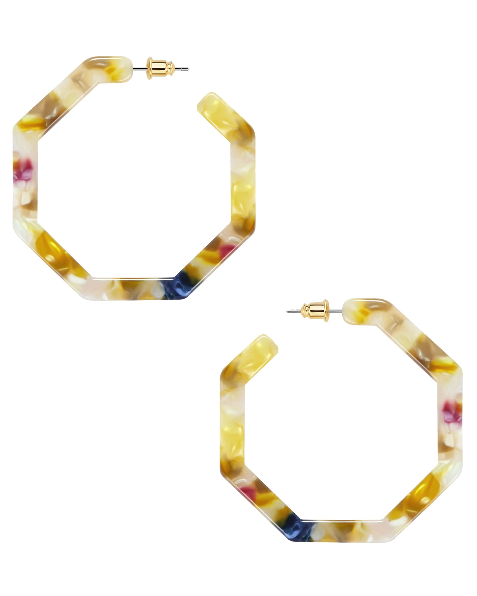 wowshow Acrylic Resin Hoop Earrings for Women Statement Fashion Geometric Octagon Earrings