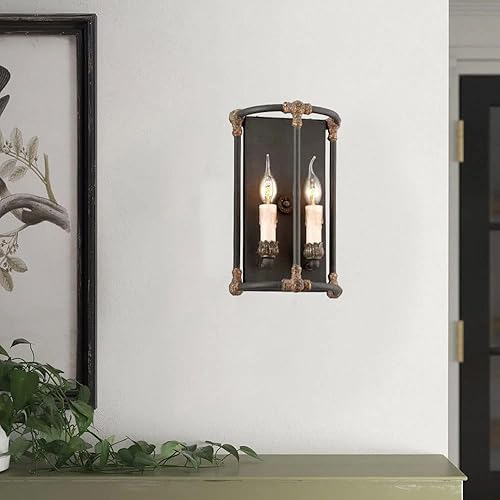 Miniatura 5 de Apliques de pared de estilo francés campestre de 2 Luces, ideales para inquilinos. Iluminación vintage rústica industrial para baño. Lámpara LED