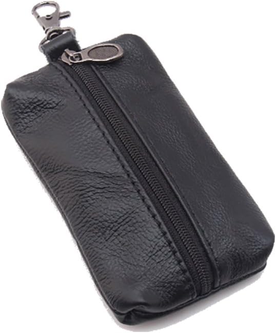 ZHOUBA Genuine Leather Key Holder Wallet Men Keys Organizer Women Zipper Key Chain Case (Black)