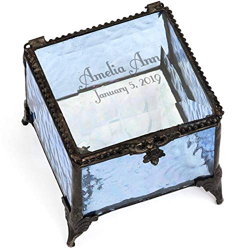 Personalisierte Baby-Andenken-Box mit Gravur "J Devlin", Blaues Glas, Schmuckkästchen 837 EB217-2 Cover