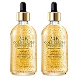24K Gold Serum for Face, 2Pack Skin Tone Even Anti Aging Moisturizer with Vitamin,Glow Collagen Booster Serum Hyaluronic Acid for Dark Spots & Fine Lines, 2.02fl oz