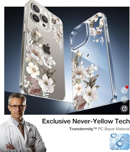 Image of Elzzi Clear Transparent Flower Case for iPhone 16 Pro Max Shockproof PC+TPU Back Cover Full Camera Protection - Grey