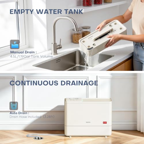Image of Dehumidifier for Basement with Drain Hose and 1.2 Gal Tank, Max 21 Pints /D | 2025 German iF Design Award, 1500 Sq.Ft Dehumidifiers for Home RV Bathroom Bedroom, Child Safety Lock, Auto Shut Off