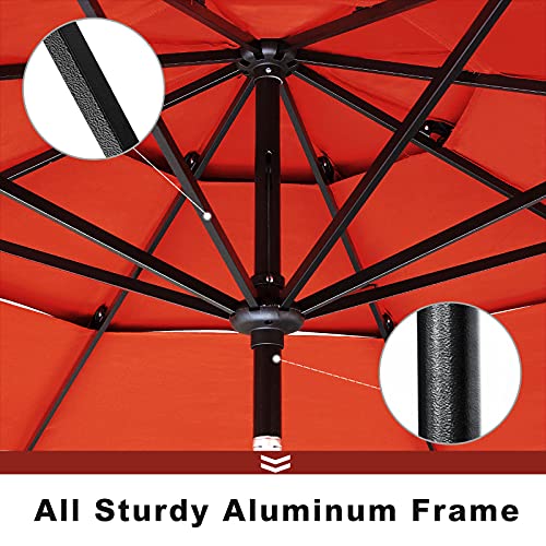 Free Soldier 10Ft Auto-Tilt Patio Umbrella 3 Tier Market Umbrella Aluminum Outdoor Table Umbrella With Crank (Orange Red) #TOP4