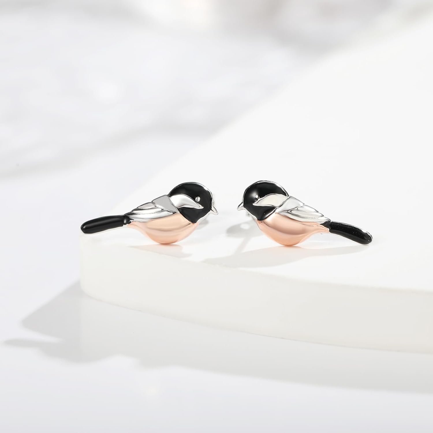 Cute Chickadee Bird Earrings Stud 925 Sterling Silver Hypoallergenic Jewelry Gifts for Women Bird Lover