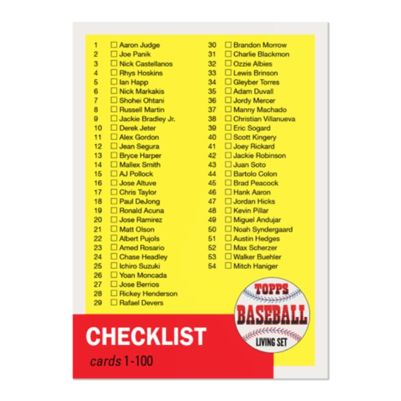 2019 Topps The MLB Living Set Baseball #CL-01 Checklist 1-100 Official Baseball Trading Card