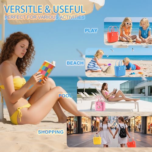 Rubber Tote Bag Small Beach Bag Waterproof Outdoor Tote Bag Washable Tote Portable Travel Bag Open Handbag for Girls/Kids2