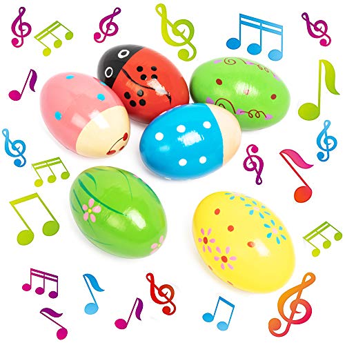 ILEBYGO Easter Eggs Wooden Maracas Egg Shakers Percussion Musical for Kids Boys Girls Toddlers Easter Gifts,Easter Basket Stuffers Decor for Toddler Toys