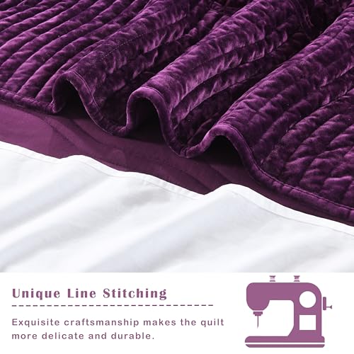 Image of Velvet Oversized King Quilt Set,Purple Bedding Set California King Comforter Set (118 inch*118 inch) with 2 Pillow Shams, Luxurious Quilt Set,All-Season 3 Pieces