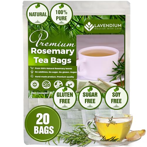 Image of Lavendium, 20 Rosemary Leaf Tea Bags, Made of 100% Natural Rosemary Dried Leaves, Rosemary Herbal Tea, No Additives, No Caffeine, No Gluten, Vegan.