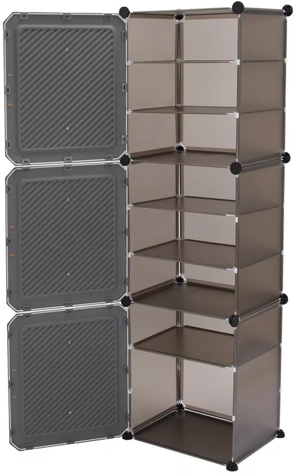 Image of Sunderlook Shoe Rack Plastic for Home- Slipper Stand, Professional Shoe Stand, Chappal Stand, Multipurpose Foldable Standing Comfort Runner Shoe Rack with Door (Grey, 9 Shelf 3 Door)