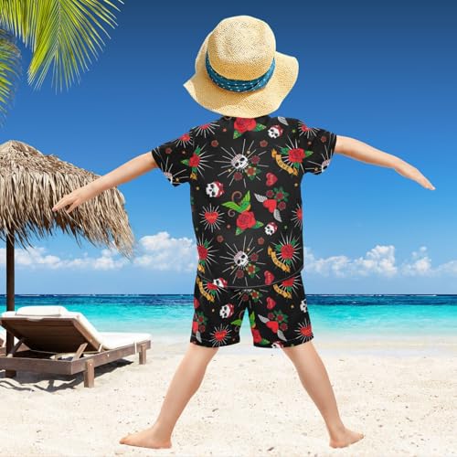Image of visesunny Boys Hawaiian Shirt and Short Set Summer Outfit Kids 2 Piece Clothes Set 3-10Y