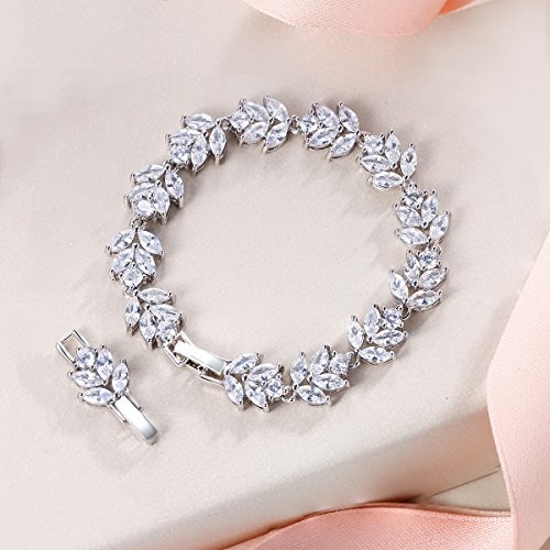 Ever Faith Wedding Bridal Bracelets For Brides Bridesmaids, White Cubic Zirconia December Birthstone Leaf Roman Tennis Bracelet For Women, Prom #TOP4